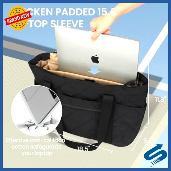 Quilted Puffer Tote Bag Lightweight Waterproof Laptop Work Travel Purse